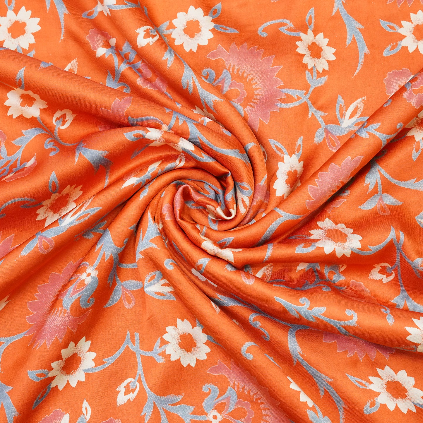 Tangerine Orange Floral Vine Printed Fabric.