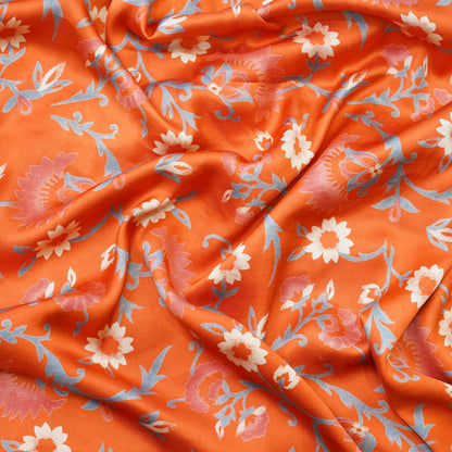 Tangerine Orange Floral Vine Printed Fabric.