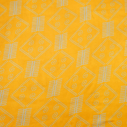 Mustard Yellow Geometric Bandhani-Inspired Printed Fabric.