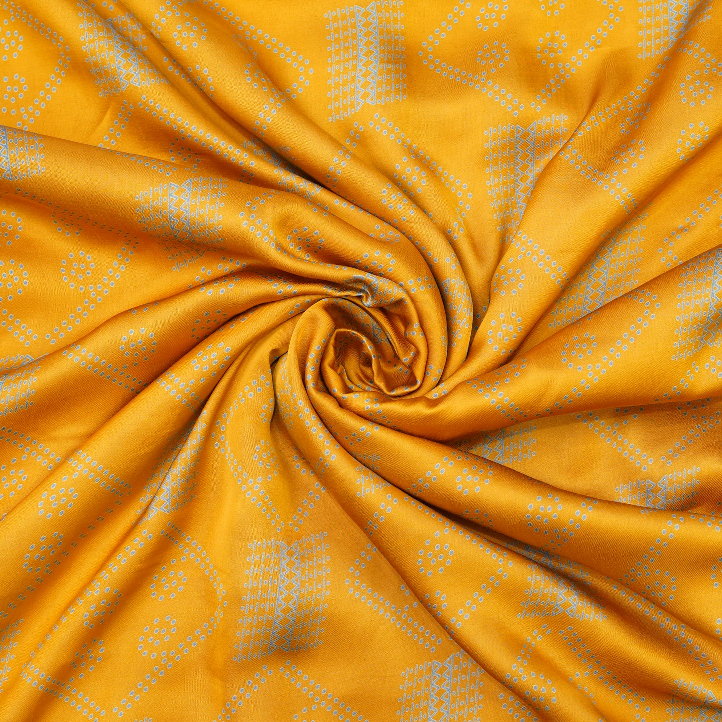 Mustard Yellow Geometric Bandhani-Inspired Printed Fabric.