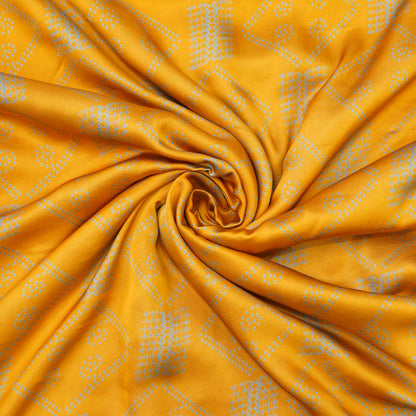 Mustard Yellow Geometric Bandhani-Inspired Printed Fabric.
