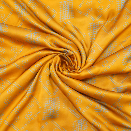 Mustard Yellow Geometric Bandhani-Inspired Printed Fabric.