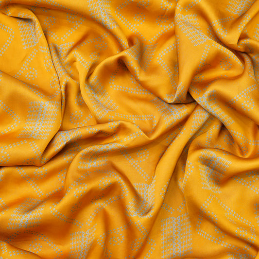 Mustard Yellow Geometric Bandhani-Inspired Printed Fabric.