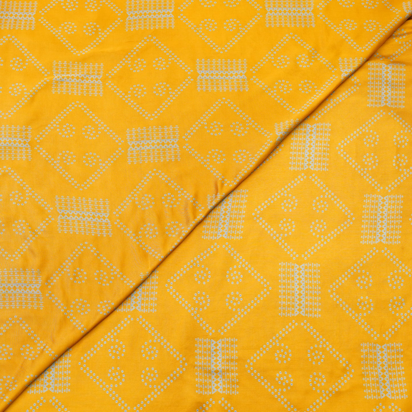 Mustard Yellow Geometric Bandhani-Inspired Printed Fabric.