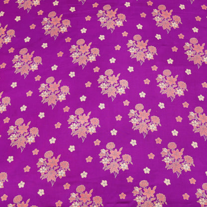 Magenta Pink Floral Bouquet Printed Fabric.