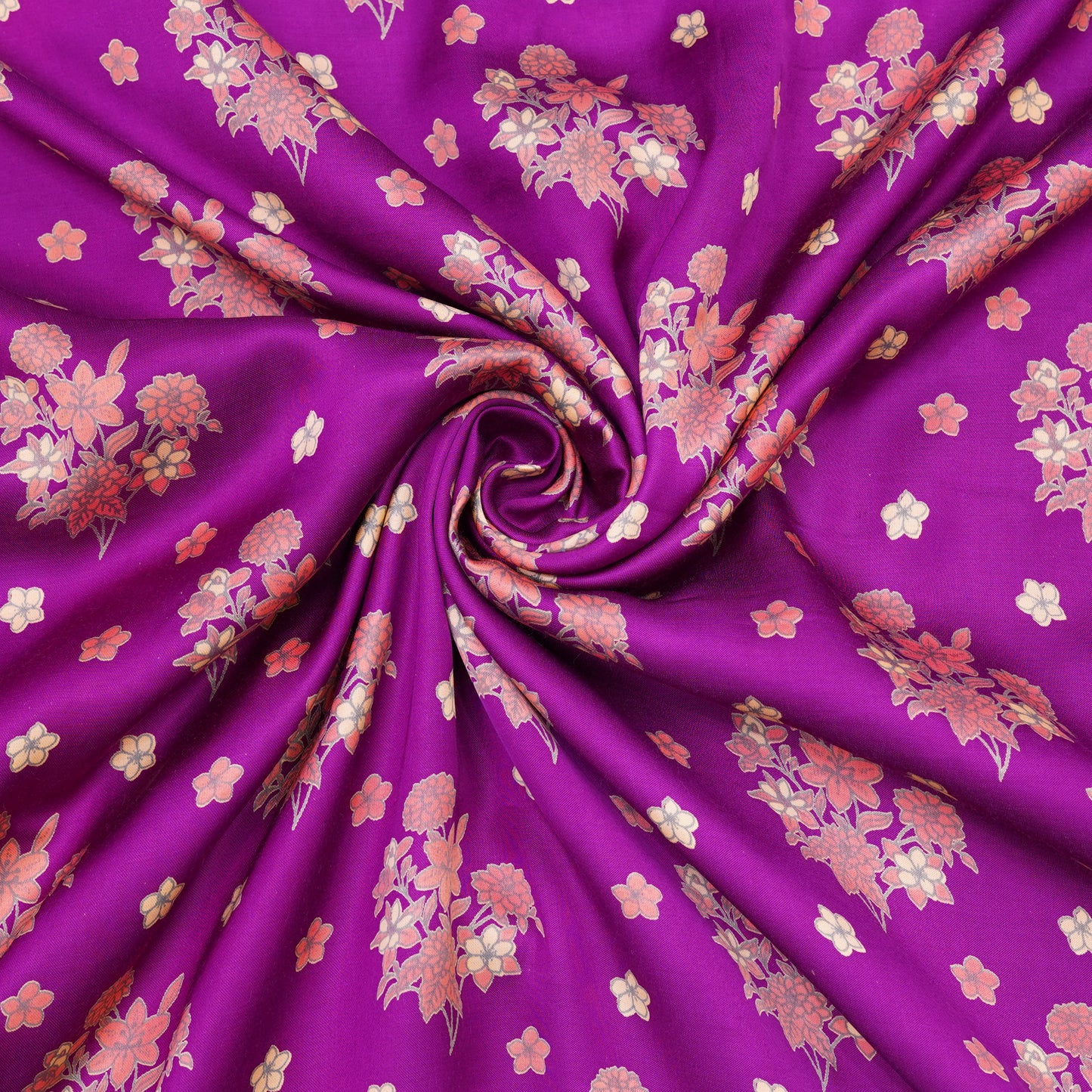 Magenta Pink Floral Bouquet Printed Fabric.
