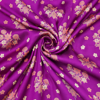 Magenta Pink Floral Bouquet Printed Fabric.