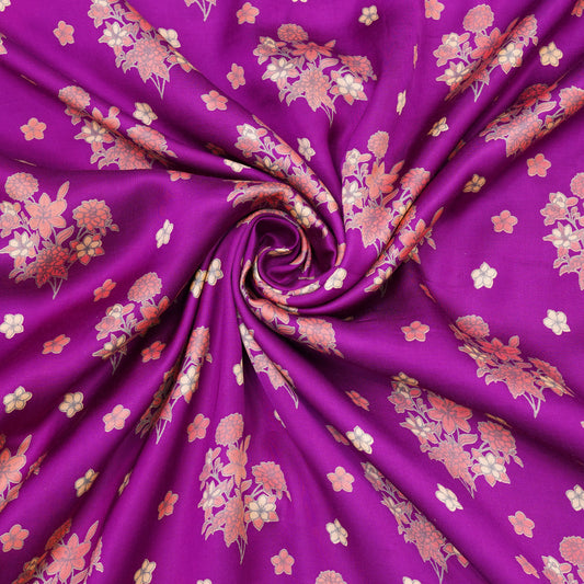 Magenta Pink Floral Bouquet Printed Fabric.