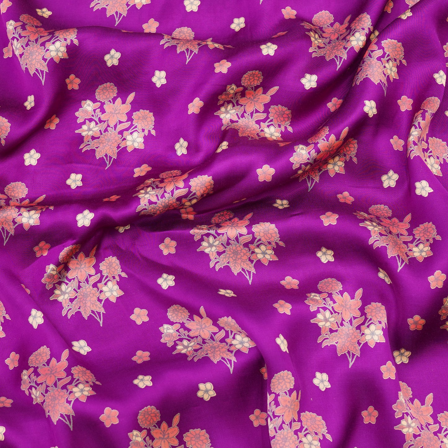 Magenta Pink Floral Bouquet Printed Fabric.