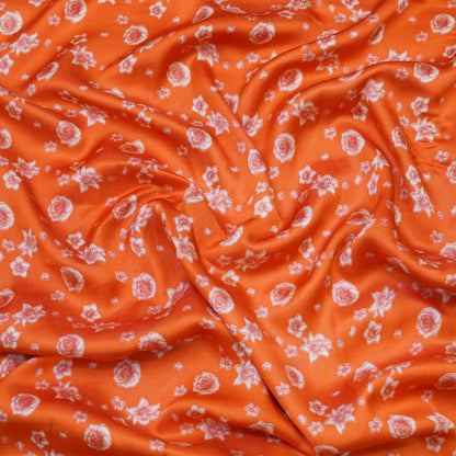 Tangerine Orange Delicate Floral Printed Fabric