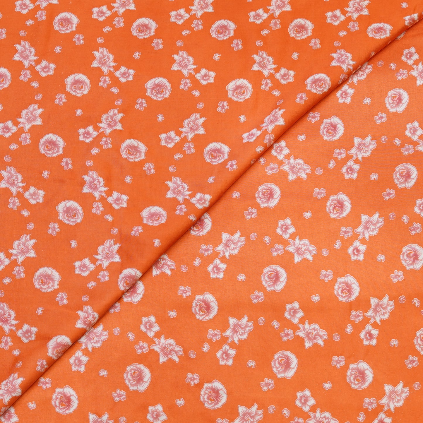Tangerine Orange Delicate Floral Printed Fabric