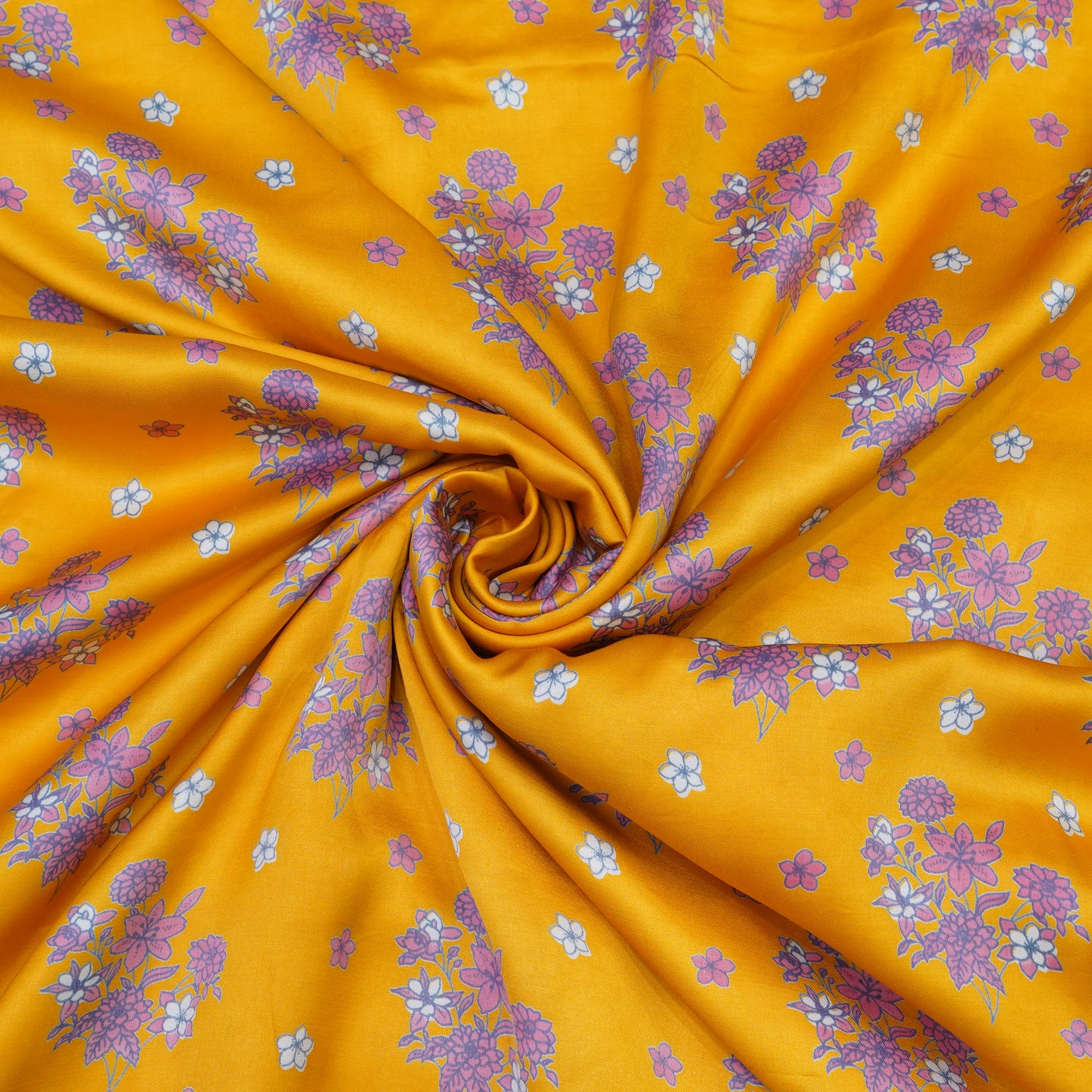 Mustard Yellow Floral Bouquet Printed Fabric