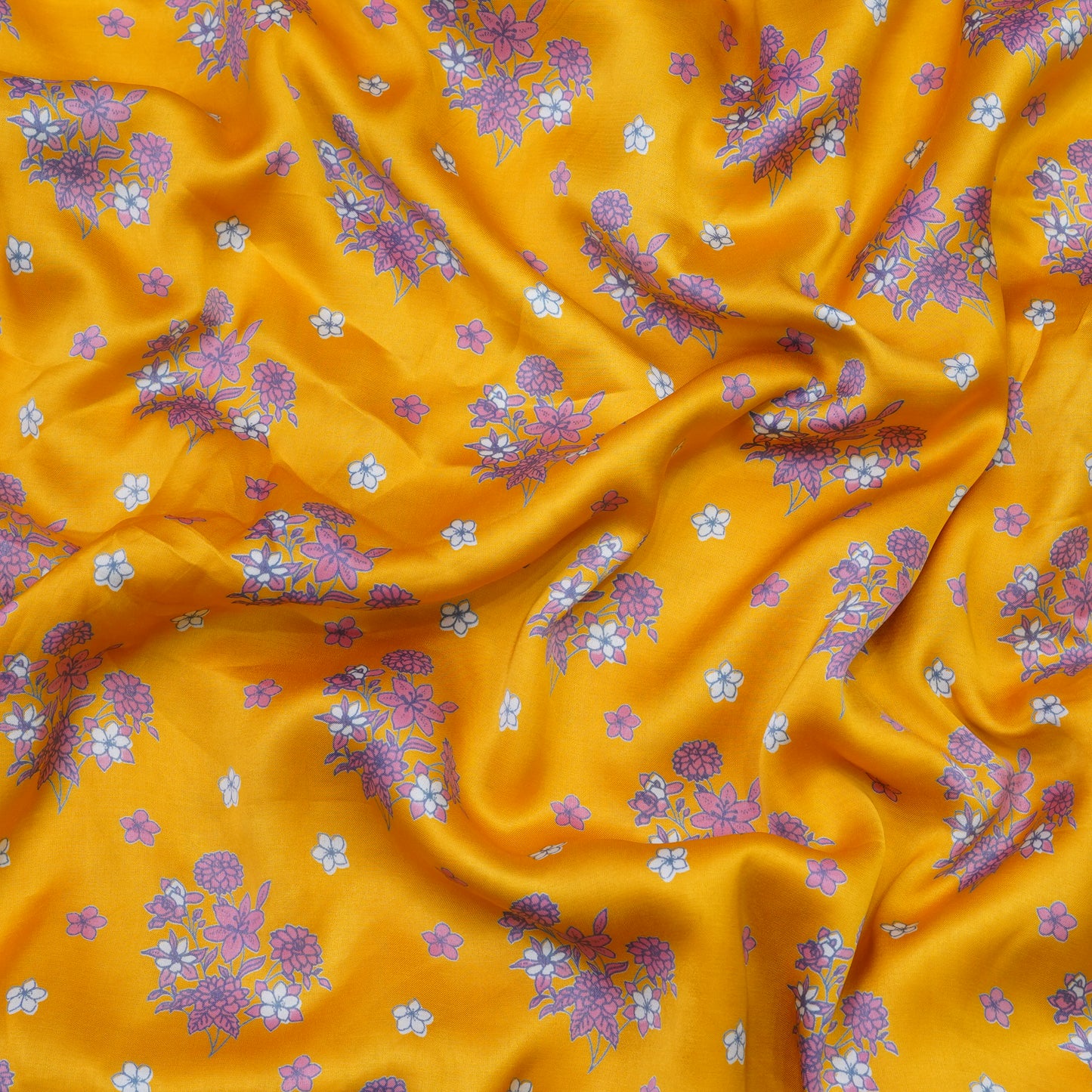 Mustard Yellow Floral Bouquet Printed Fabric