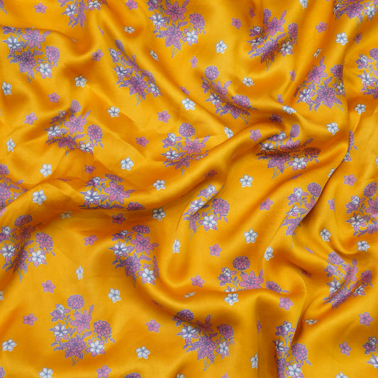 Mustard Yellow Floral Bouquet Printed Fabric