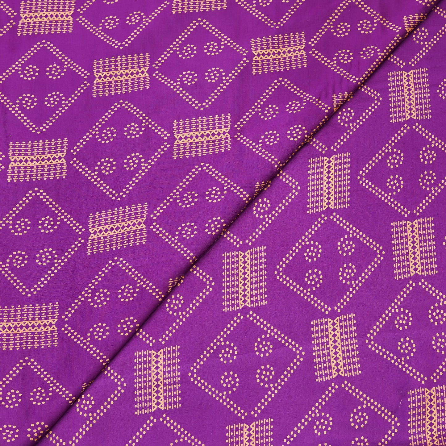 Magenta Bandhani-Inspired Geometric Printed Fabric.