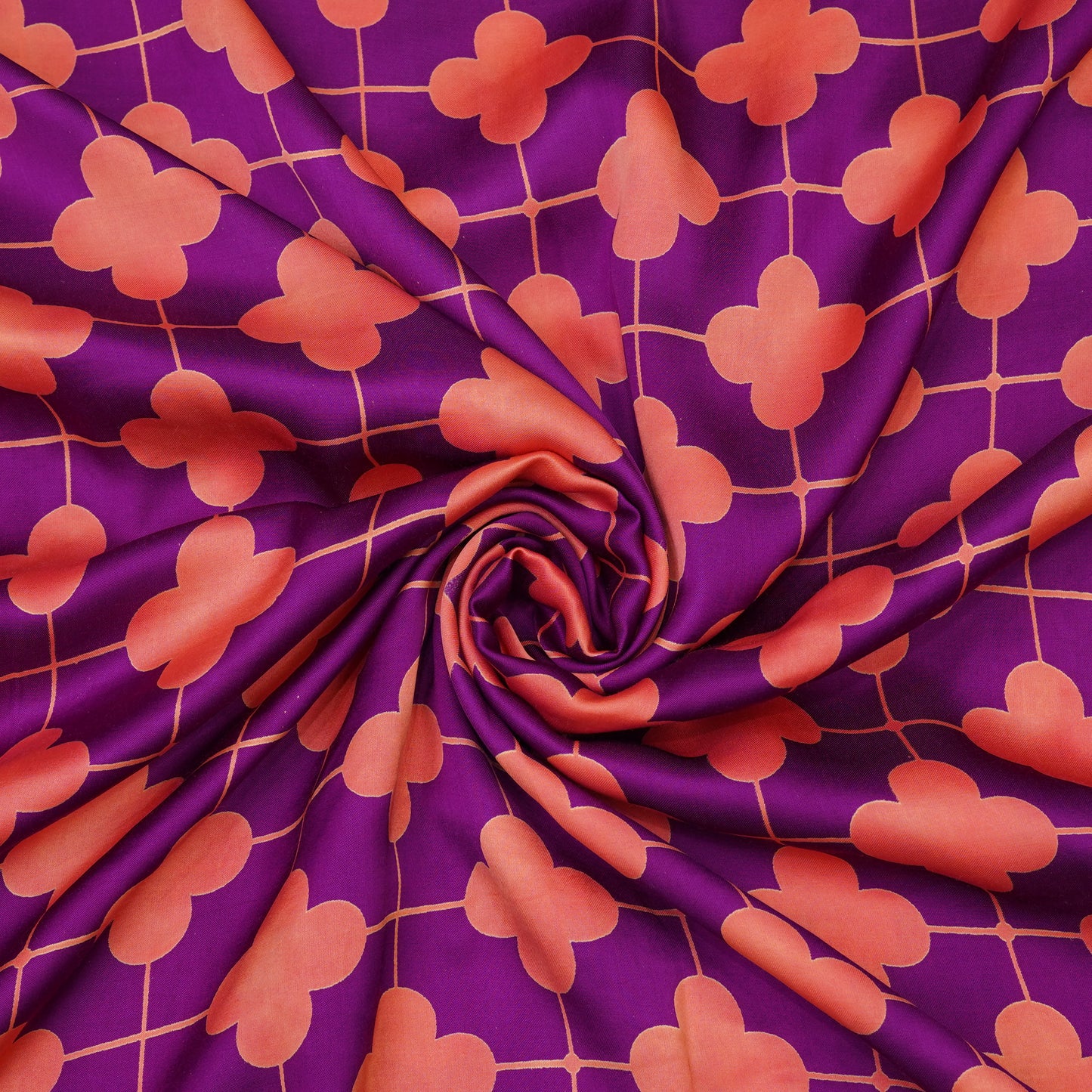 Magenta & Coral Geometric Floral Printed Fabric