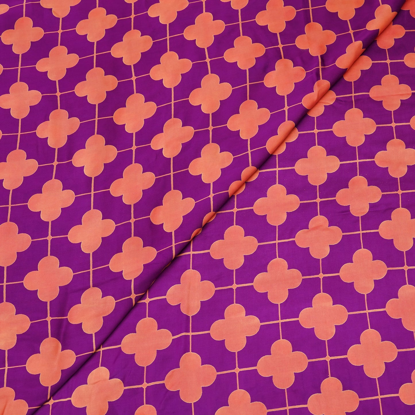Magenta & Coral Geometric Floral Printed Fabric