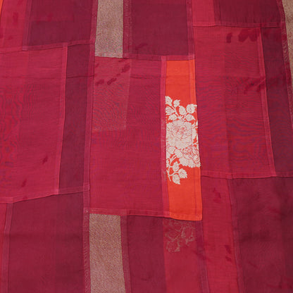 Crimson Red Patchwork Chanderi Fabric.