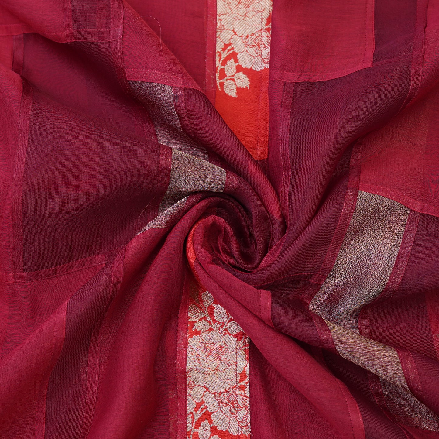 Crimson Red Patchwork Chanderi Fabric.
