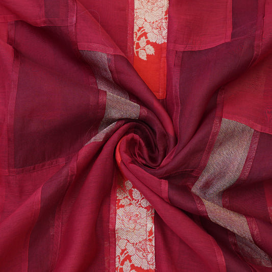 Crimson Red Patchwork Chanderi Fabric.