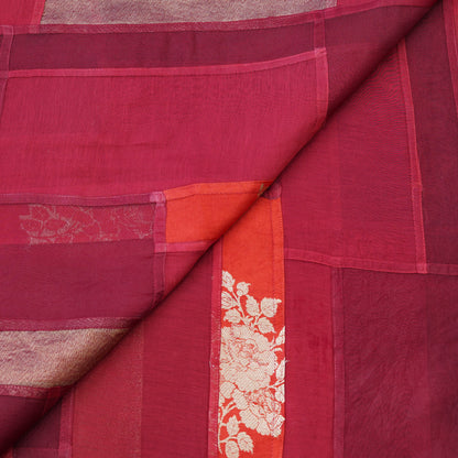 Crimson Red Patchwork Chanderi Fabric.