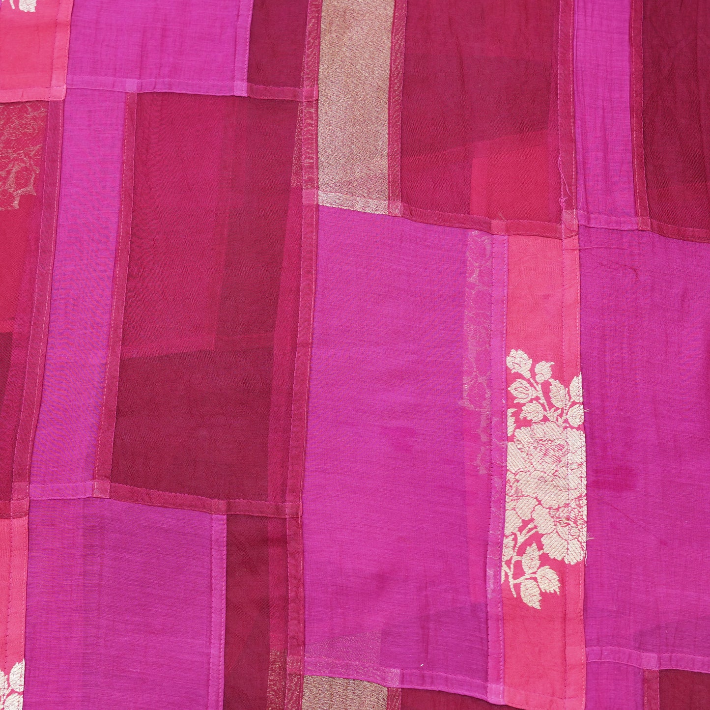 Fuchsia Pink Patchwork Chanderi Fabric.