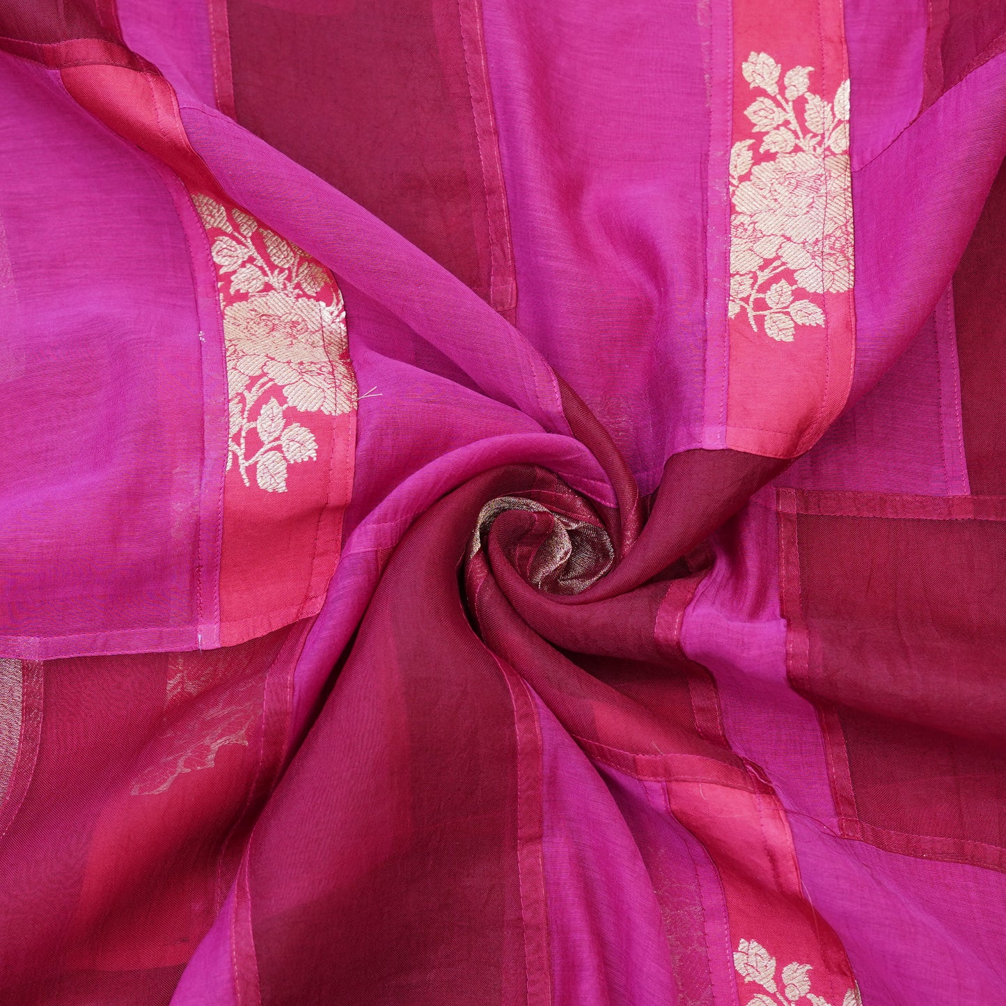 Fuchsia Pink Patchwork Chanderi Fabric.