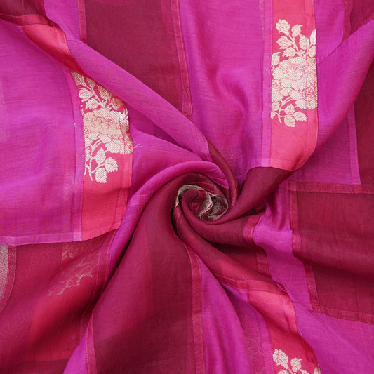 Fuchsia Pink Patchwork Chanderi Fabric.