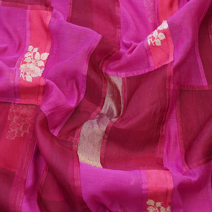 Fuchsia Pink Patchwork Chanderi Fabric.