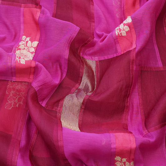 Fuchsia Pink Patchwork Chanderi Fabric.