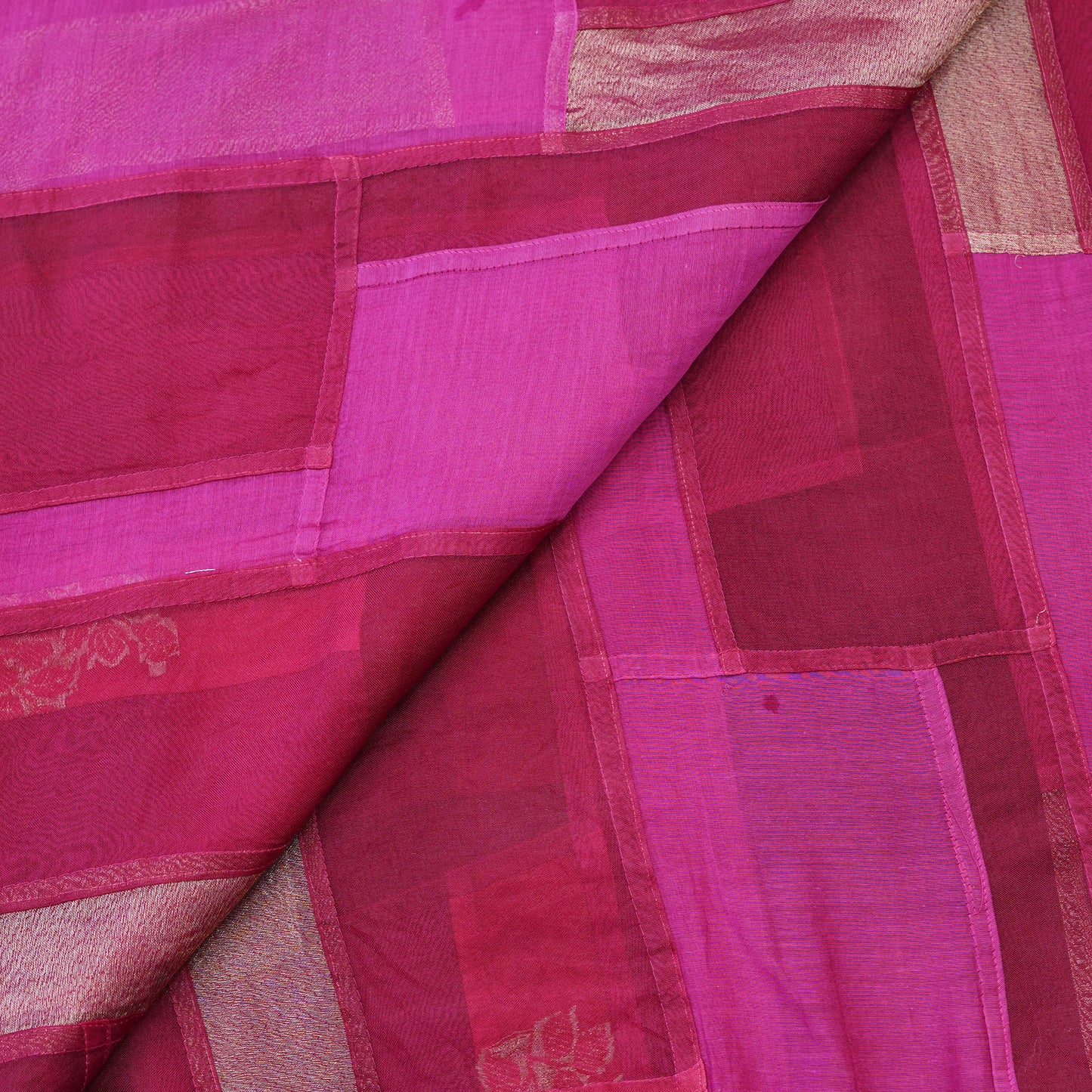 Fuchsia Pink Patchwork Chanderi Fabric.