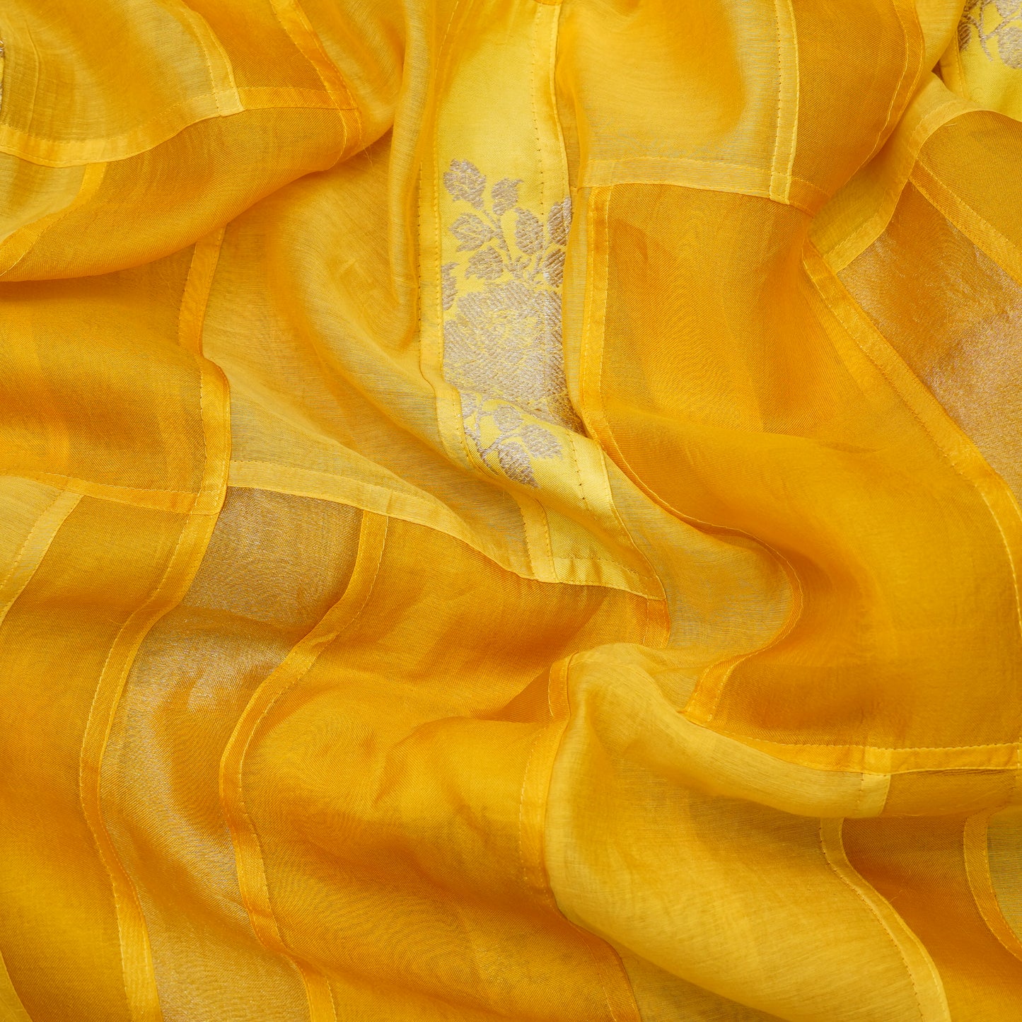 Sunshine Yellow Patchwork Chanderi Fabric.