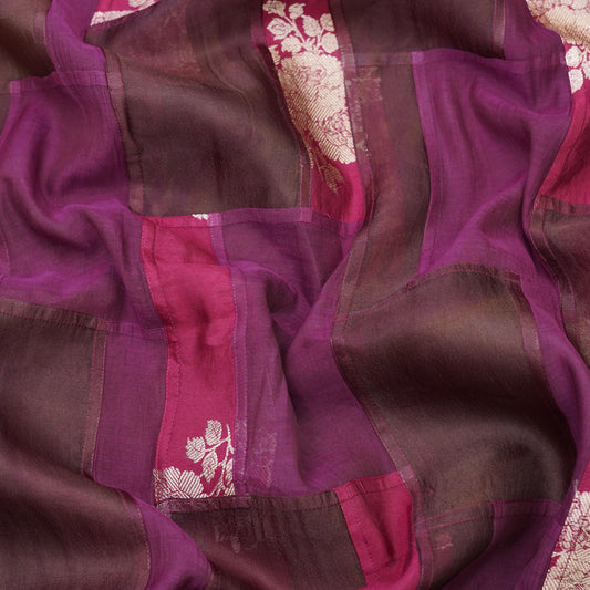 Wine & Magenta Patchwork Chanderi Fabric.