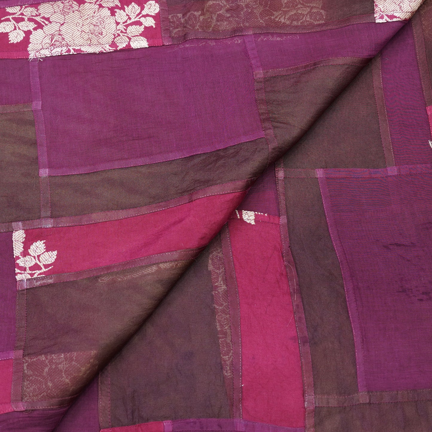 Wine & Magenta Patchwork Chanderi Fabric.