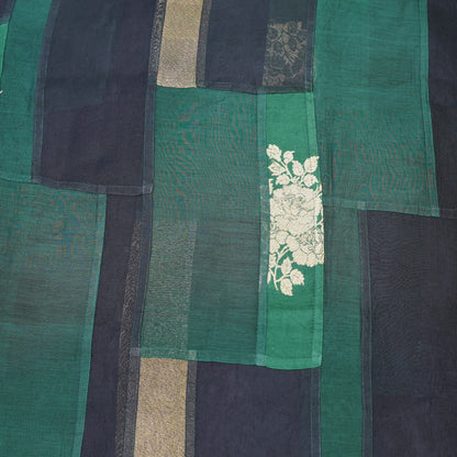 Emerald Green & Navy Patchwork Chanderi Fabric