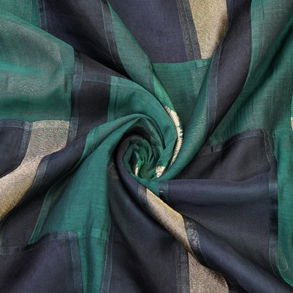 Emerald Green & Navy Patchwork Chanderi Fabric