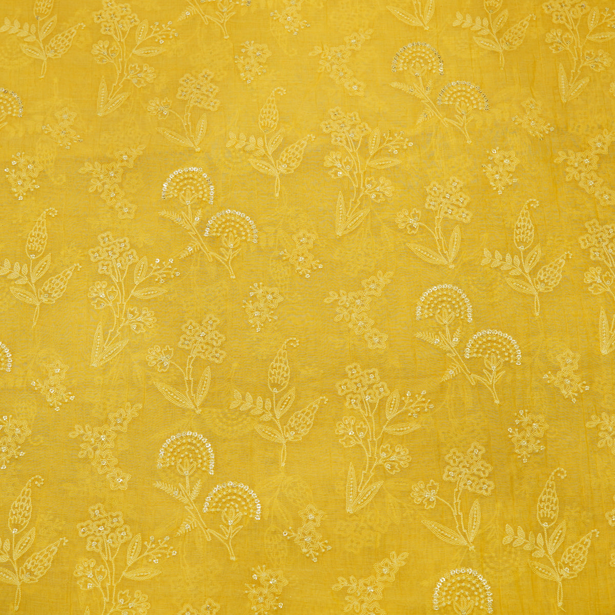 Sunshine Yellow Floral Embroidered Fabric.