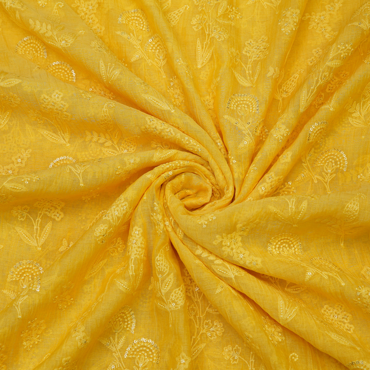 Sunshine Yellow Floral Embroidered Fabric.