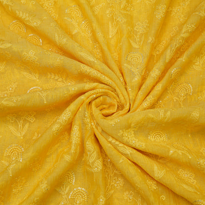 Sunshine Yellow Floral Embroidered Fabric.