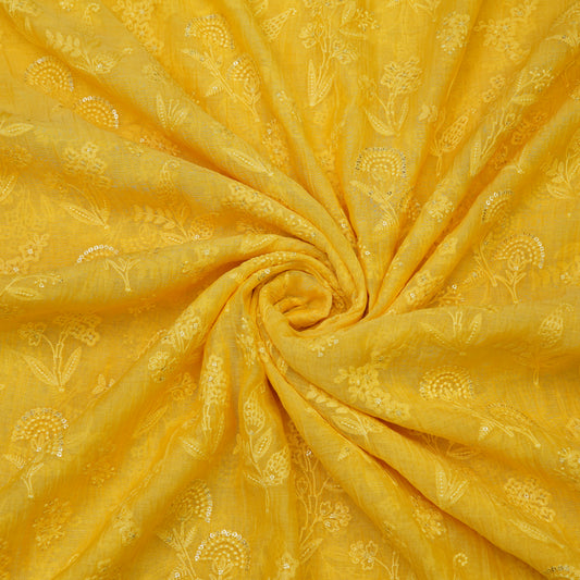 Sunshine Yellow Floral Embroidered Fabric.