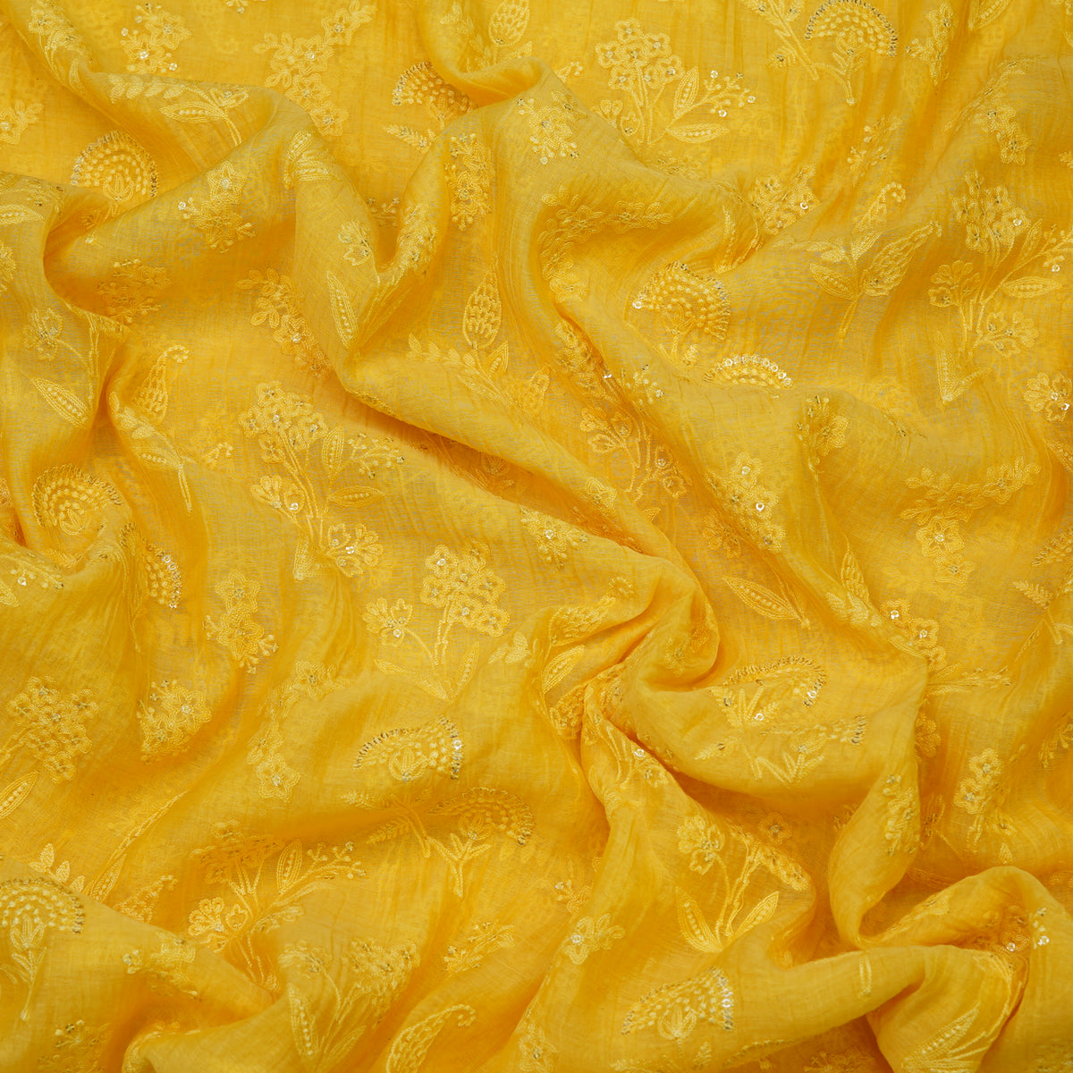Sunshine Yellow Floral Embroidered Fabric.