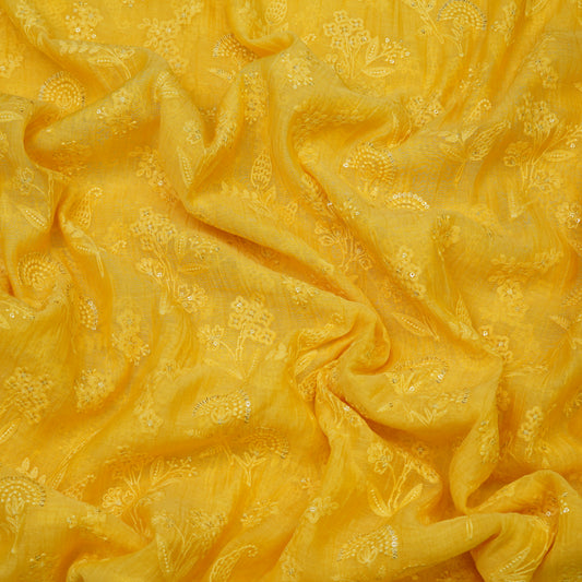 Sunshine Yellow Floral Embroidered Fabric.