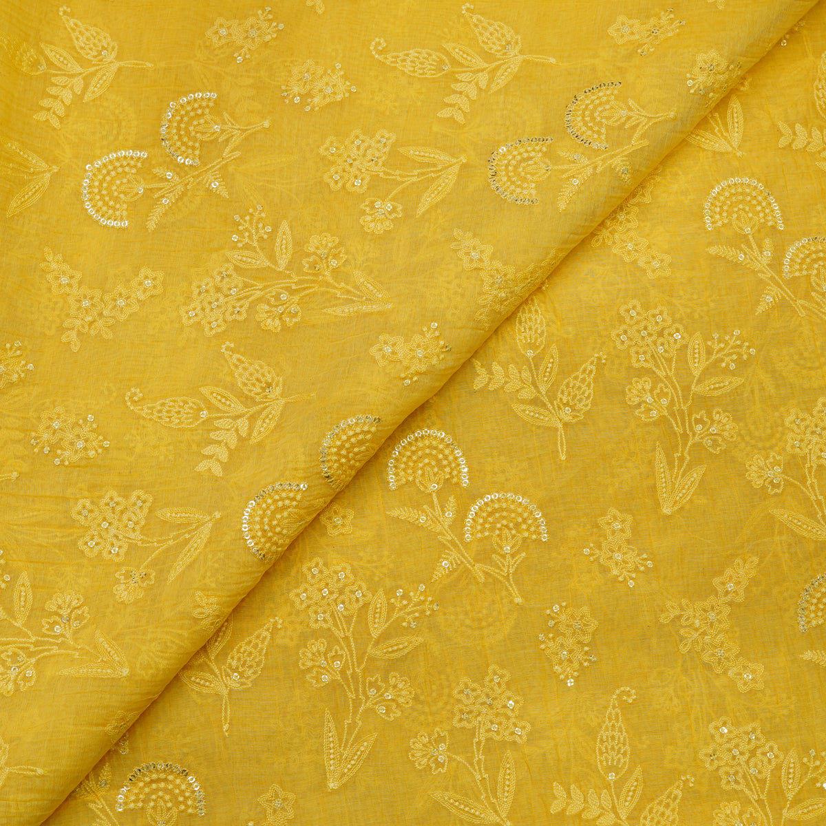 Sunshine Yellow Floral Embroidered Fabric.