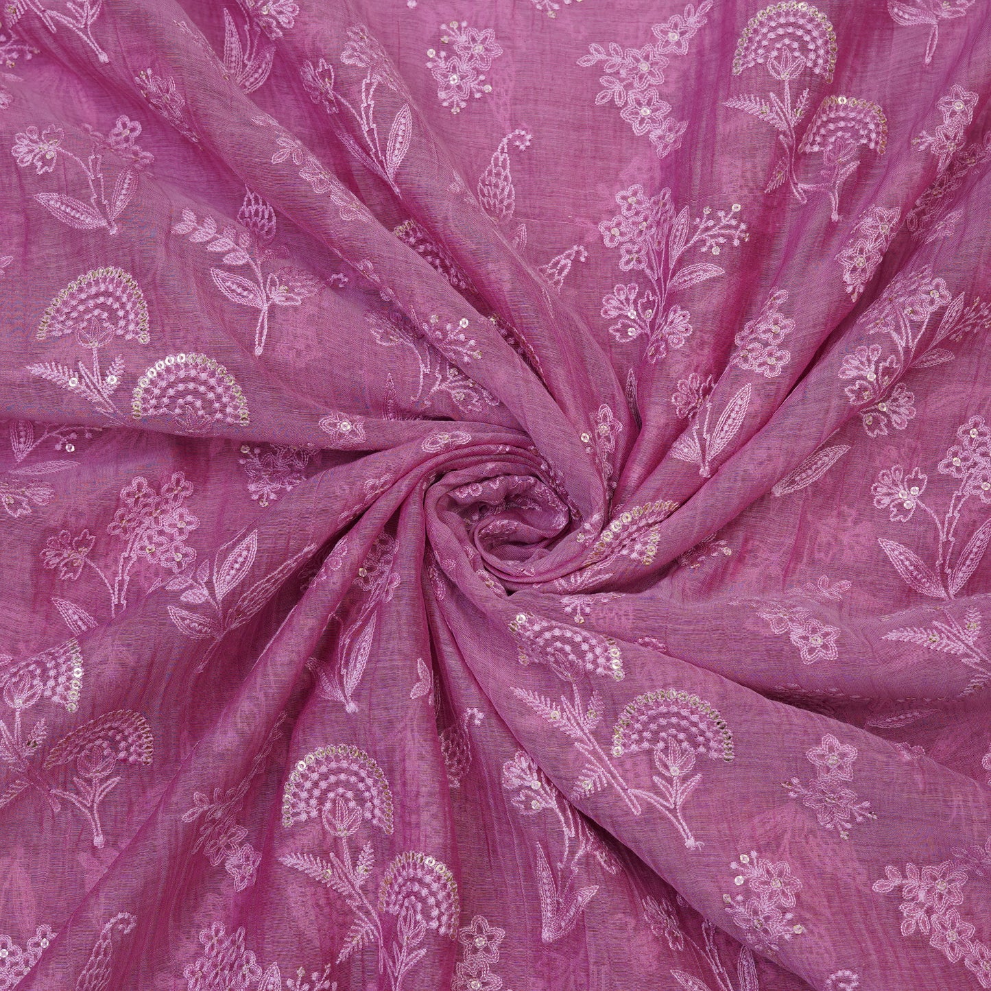 Dusty Mauve Floral Embroidered Fabric.