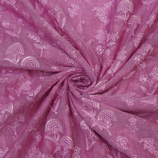 Dusty Mauve Floral Embroidered Fabric.