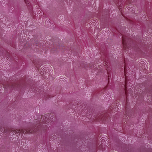 Dusty Mauve Floral Embroidered Fabric.