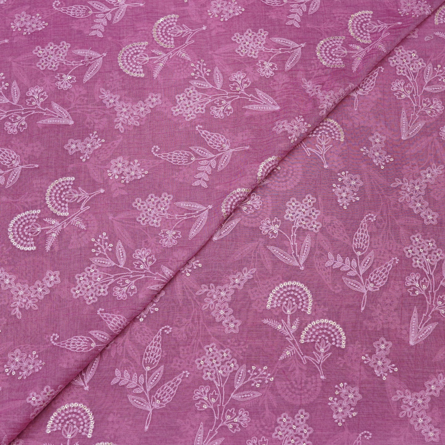 Dusty Mauve Floral Embroidered Fabric.
