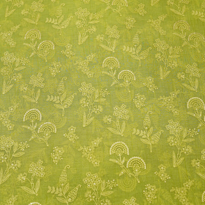 Lime Green Floral Embroidered Fabric.