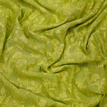 Lime Green Floral Embroidered Fabric.