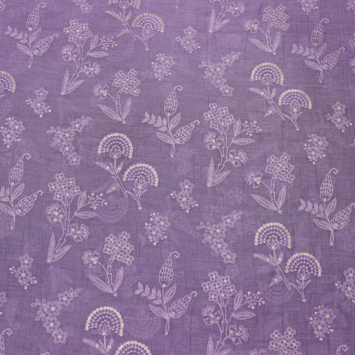 Lavender Purple Floral Embroidered Fabric.